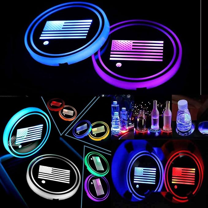 2PCS LED Car Cup Holder Lights, Light up Car Coasters for Cup Holders 7 Color-Changing Light Up Cup Holder Insert Coasters, Waterproof Car Accessories for Teens, Car Gifts for Men & Women