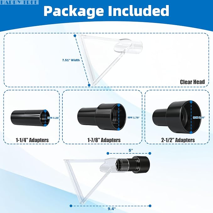 Universal Fits All Shop Vacs Large 7-1/2" Clear Extraction Head with 2-1/2" &1-7/8" & 1-1/4" Adapters for Auto Detailing, Shop Vac Extractor Attachment for 1-26 Gallon Wet Vacuum Cleaners