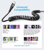USB C Cable Fast Charging 5FT, Coiled USB A to USB C Cable for Car, Type C Charge Cord USB-C Charging Cable Compatible with iPhone 17/16/15/Samsung Galaxy S20 and More USB C Devices-Black 2Pack