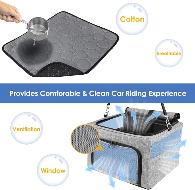 Dog Booster Car Seat, Reinforce Metal Frame Safe Pet Car Seat with Seatbelt & Waterproof Pee Pad & Top Cover | Portable Collapsible Puppy Carrier Bag | for Small Medium Dogs Cats up to 15lbs