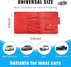 Car Sun Visor Organizer, Leather Personal Belonging Storage Pouch with Zipper, Car Visor Storage Pouch Sunglasses Holder, Auto Interior Accessories Pocket Organizers (Red)
