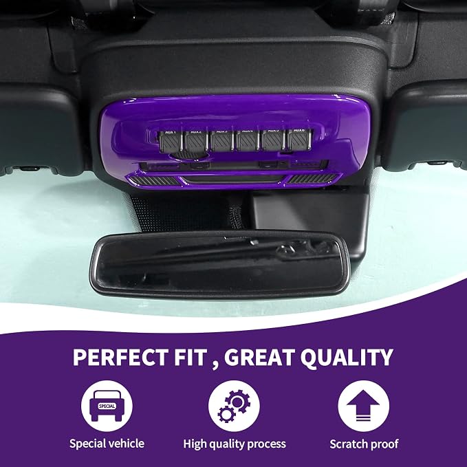 for Bronco Front Reading Light Panel Trim Cover Compatible with 2021-2025 Ford Bronco Interior Accessories 2-Door 4-Door, Purple (with AUX Switches)