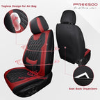 Black Red Car Seat Covers Full Set - Faux Nappa Leather Seat Covers for Cars, Breathable Waterproof Front Seats with Lumbar Support and Rear Seat Cover, Fit for Automotive Sedans SUVs Pickups