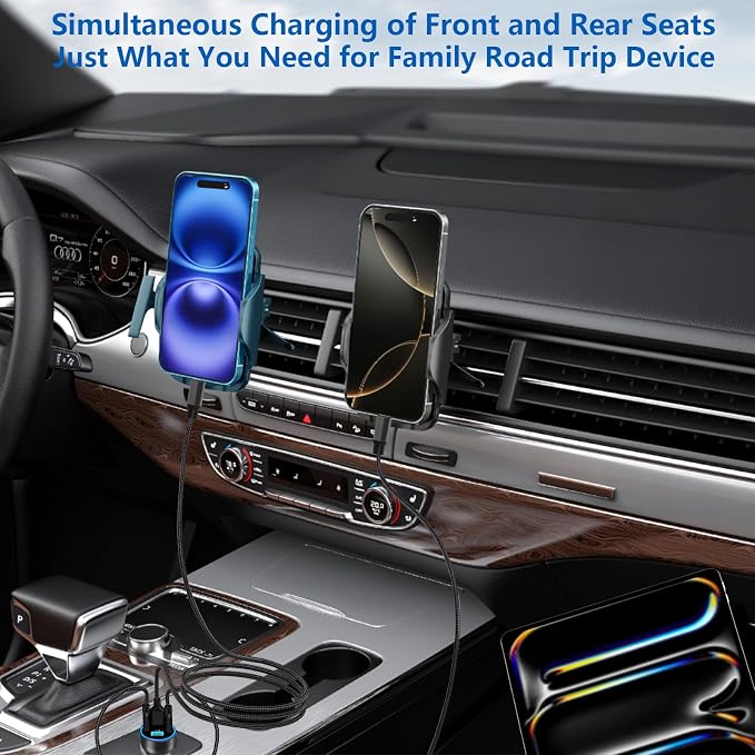 USB C Car Charger, 4-Port 90W Dual USB-C + USB-A Car Power Adapter, 4 in 1 PD/QC Type-C Fast Car Charging Cigarette Lighter for iPhone 17 17 Pro Max 16 15 14 13 12 11/Galaxy S25 S26/Pixel/iPad
