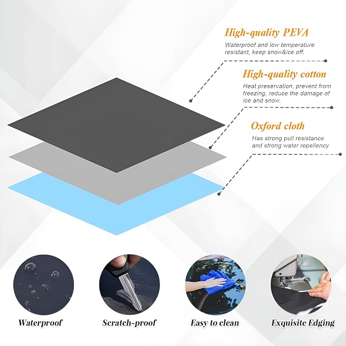 Zpana Car Windshield Snow Cover, 2 Layers Waterproof Windproof Oxford Fabric Windscreen Protection for Frost Ice Sunlight, All Weather Automotive Sun Shade Windshield Cover, Universal Fit