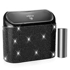 Bling Car Trash Can with Lid, Mini Auto Garbage Can with 30 Trash Bags, Leakproof Automotive Garbage Container Bin, Bling Car Accessories Trash Can for Women (Black Diamond)