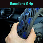 D Shaped 14.5-15 Inch Steering Wheel Cover Great Grip with 3D Honeycomb Anti-Slip Design, Flat Bottom 14.5-15 Inch (Blue)