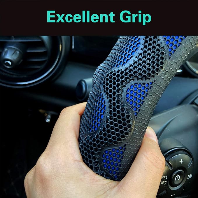 D Shaped 14 Inch Small Sized Steering Wheel Cover Great Grip with 3D Honeycomb Anti-Slip Design, Flat Bottom 14 Inch (Blue)
