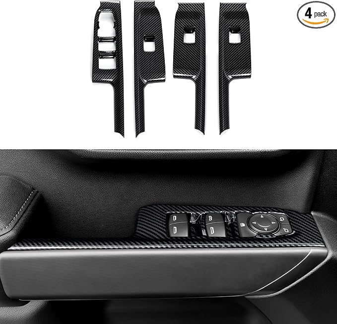 Car Carbon Fiber ABS Window Lift Switch Panel Sticker Cover Interior Trim Decal for 2019-2025 Chevy Silverado | for GMC Sierra 2019-2021 1500 2500 3500 HD Accessories (Crew Cab)