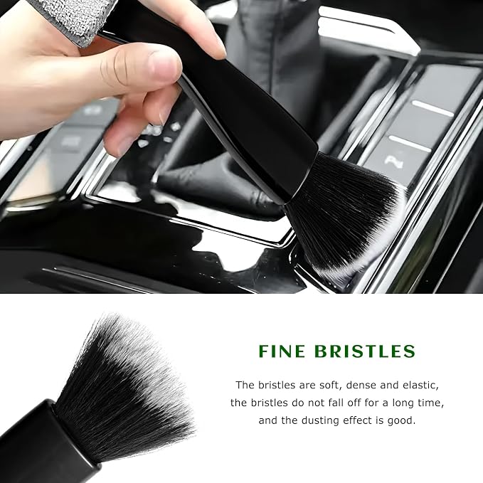 2 PCS Double Head Brush for Car Cleaning, 2 in 1 Soft Bristles Auto Interior Dust Cleaner Air Vent Detailing Brush, Portable Double-Ended Dashboard Cleaning Tool for Most Vehicles