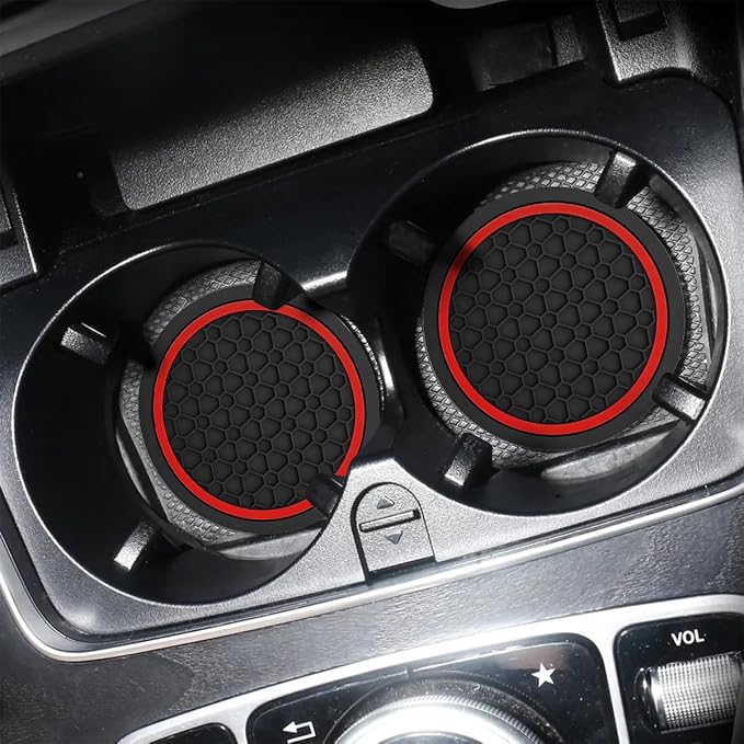 Mandark 4PCS Car Cup Holder Coasters, 2.75 Inch Non-Slip Insert Water Bottle Holder Pads, Dustproof Automotive Interior Accessories Mat, Universal for Vehicles, Trucks, RVs and More（Black/Red）