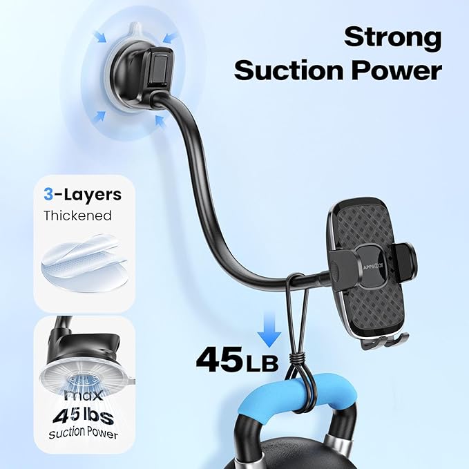 14'' Gooseneck Car Phone Holder,Heavy Duty Phone Holder for Truck, [Flexibile Long Arm] [Anti Shake stabilizer] Windshield Car Phone Mount Suction Cup,Fit for iPhone, Samsung (Black Plaid)