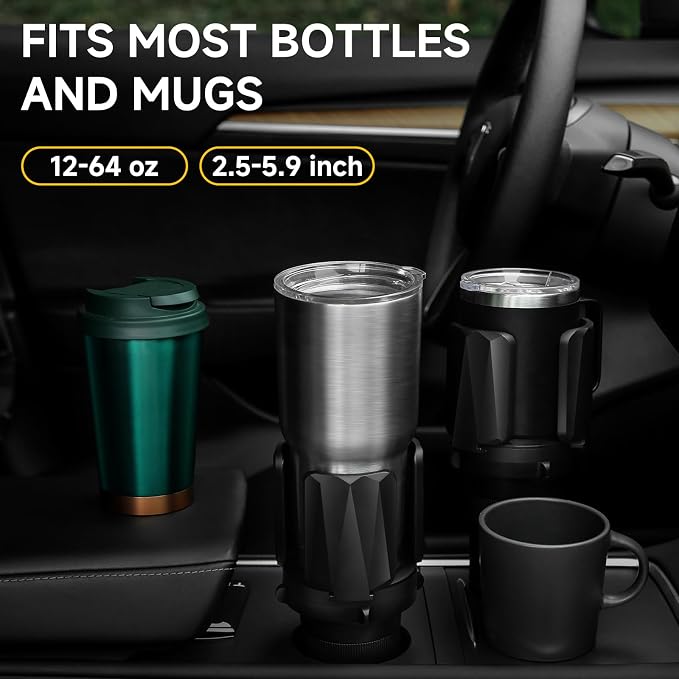 2Pack Cup Holder Expander with Expandable Arms, Fits 2.5-5.9" Bottles | Cup Holder Adapter Fits Owala/YETI/Hydro Flask/Stanley 12–64 oz; Most Large Bottles; Compatible with Round Cup Holders