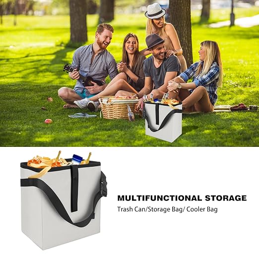 Car Trash Can, Leak-Proof Waterproof Trash Bin Collapsible Portable Auto Garbage Bag Large Capacity Trashcan Storage Bag Multipurpose Car Organizer Hanging (White)