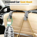 HZEL Bling Car Seat Headrest Hooks, 4PCS Crystal Rhinestone Vehicle Seat Back Hanger Holder for Purses Bag Handbags, Diamond Headrest Storage Organizer, Universal Auto Accessories (Blue)