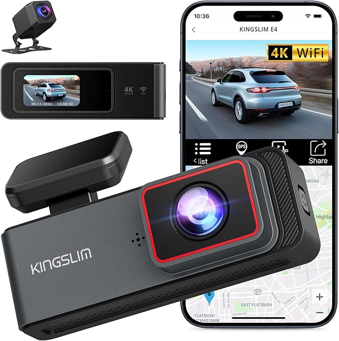 E4 4K Dash Cam Front and Rear, WiFi Front 4K Rear 1080P Dual Dash Camera for Cars, Mini Dashcam with APP Control, Night Vision, Parking Mode