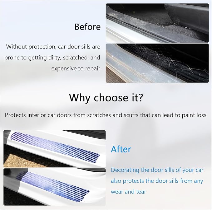 4 PCS Car Door Sill Protector, 3D Carbon Fiber Auto Door Entry Edge Guard Protection Trim, Anti-Scratch Threshold Cover Strips, Sill Protection Sticker for Car SUV Truck (Colorful)