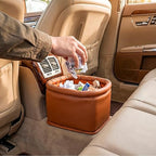 Leather Car Trash Can, Luxury Car Organizer, Leakproof Garbage Can for Car and Trucks, Orange