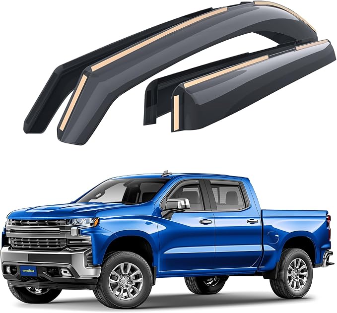 Goodyear Shatterproof in-Channel Window Deflectors for Chevrolet (Chevy) Silverado/GMC Sierra 1500 2019-2026 Crew Cab,Rain Guards,Window Visors,Vent Deflector, Truck Accessories,4pcs- GY003415LP