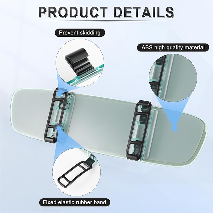 Rear View Mirror, Universal 12" (305mm) Wide-Angle Panoramic Convex Rearview Mirror with Clear Slim Frame, Strap-On Design Fits Original to Reduce Blind Spots for Cars SUVs Trucks