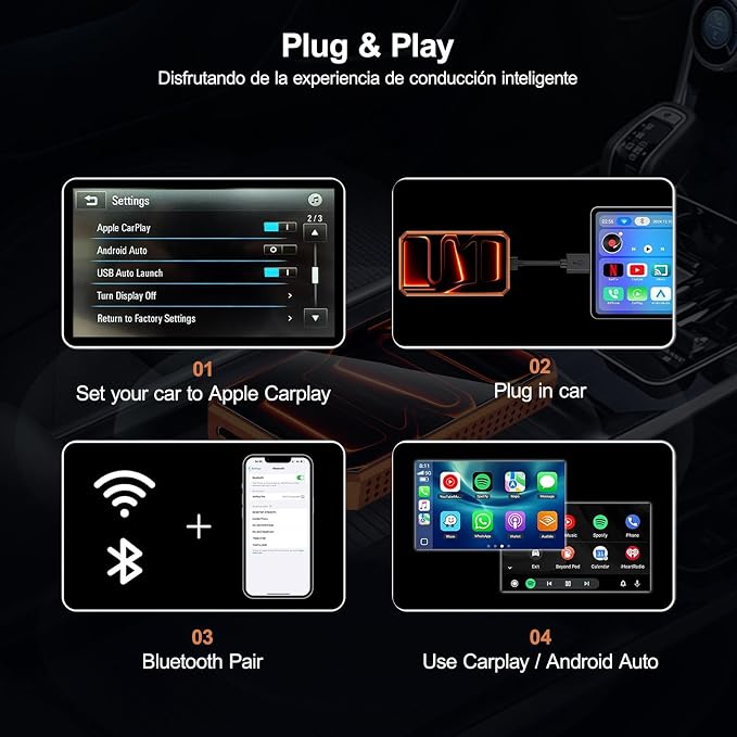 Wireless CarPlay Android Auto Adapter, Ai Magic Box with HDMI & USB Port, USB Flash Drive Playback and Screen Mirroring, Plug and Play Video Adapter for OEM Factory Wired CarPlay Vehicles
