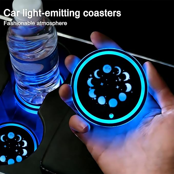 Sunflower LED Cup Holder Lights for Car,7 Colors Light Up Cup Holder Coasters for Car Decor,Vibration Sensor Coasters,Sunflower Auto Accessories Gifts for Women Men,Universal for SUV Sedan Truck