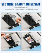 Car Visor Sunglasses Holder, 3 in 1 Glasses Clip with Photo Picture Display & Extra Storage Pocket, Anti-Slip Universal Sun Visor Organizer, 2026 Upgraded (2, Black)