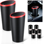 2PCS Car Trash Can with Lid, Leakproof Mini Garbage Bin for Car Cup Holder, Small Trash Can for Vehicle, Home & Office - Includes 60 Bags, Easy Clean (Black-Red)