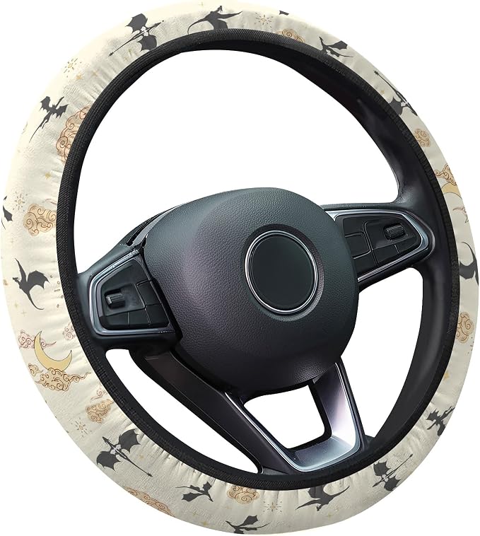 Vintage Dragon Floral Steering Wheel Cover, Polyester Car Wheel Grip, Universal 15 Inch for Cars SUVs Trucks