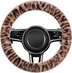 Fluffy Cheetah Car Steering Wheel Cover Luxurious Faux Fur Leopard Print Cute Wheel Protector Universal 15 Inch Fit for Vehicle, Car, Auto, SUV Winter Warm (Ginger)