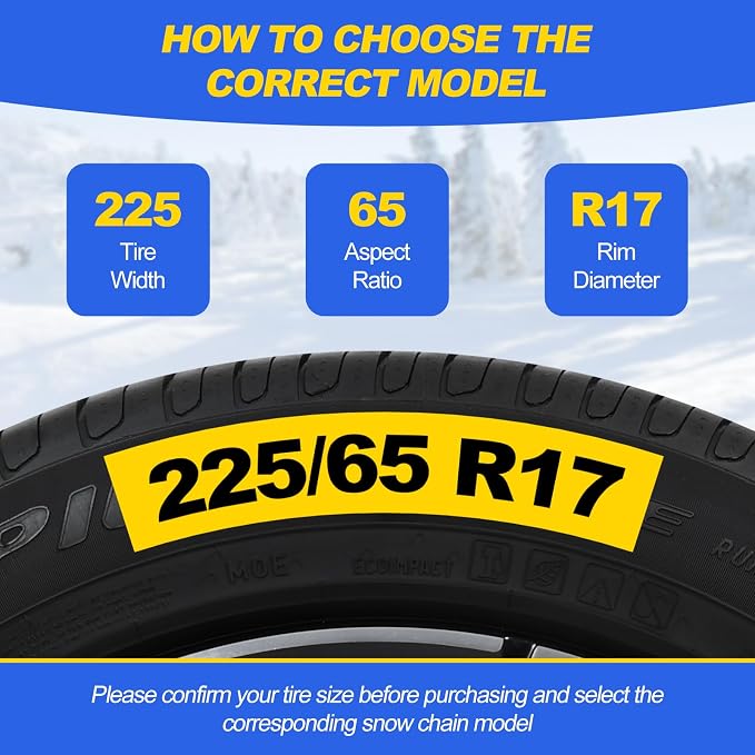 Auto Tightening Snow Chains for Cars, SUVs & Pickup Trucks – 1-Min Quick-Fit Auto Installation, Reusable Universal Emergency Traction Tire Chains – Set of 2（ALN120）