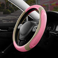 Car Steering Wheel Cover - Microfiber Leather Steering Wheel Wrap Sports 14.5-15 Inch Steering Wheel Cover Non-Slip for Men Women Pink & Beige Color