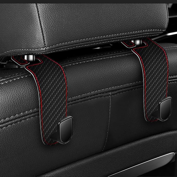 Car Seat Headrest Hook, 2PCS Vehicle Seat Back Hangers Organizer for Handbag Purse Coat, Automotive Interior Headrest Storage Hooks, Universal for SUV Automobile Truck (Carbon Fiber)