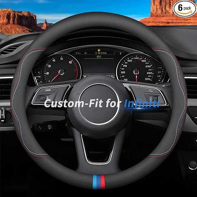 Deer Route Custom-Fit for Infiniti Steering Wheel Cover, Premium Leather Car Steering Wheel Cover with Logo, Non-Slip, Breathable, for Infiniti Accessories (C-Style,for Infiniti)