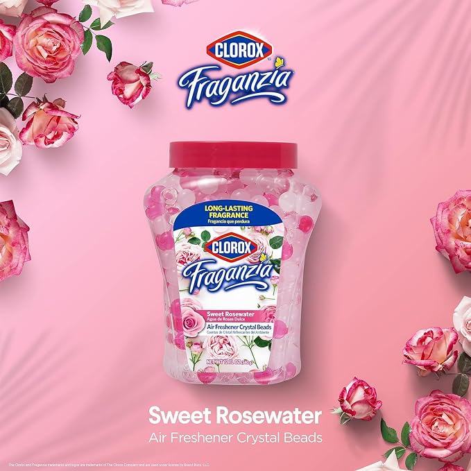 Fraganzia Crystal Beads Air Freshener, Long Lasting Room Deodorizer and Odor Eliminator Gel Beads to Freshen Home, Car, or Office, Sweet Rosewater Scent, 12 Fl Oz - 12 Pack
