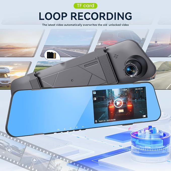 4.5 Inch Mirror Dash Cam Backup Camera 1080P Front and Rear View Mirror Camera for Cars Dual Lens Cam Loop Recording 150°Wide Angle G-Sensor Parking Assistance