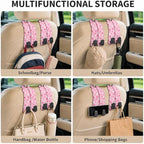 Cute Pink Paw Car Seat Back Storage Headrest Hooks for Purses & Bags – 2PCS PU Leather Dual Metal Hooks, Backseat Organizer Accessories