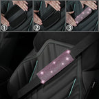 12 Pcs Bling Car Accessories Set for Women Car Floor Mats Full Set Steering Wheel Cover Seat Belt Covers Coasters Universal Fit Car SUV Truck Van Pink
