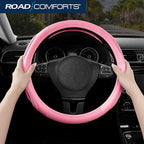 Car Steering Wheel Cover - Microfiber Leather Steering Wheel Wrap Sports 14.5-15 Inch Steering Wheel Cover Non-Slip for Men Women Pink & Pink Color