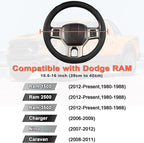 Customized Auto Car Steering Wheel Cover for Dodge RAM 1500 2500 3500, 15.5-16 inch (Black-Large Size)