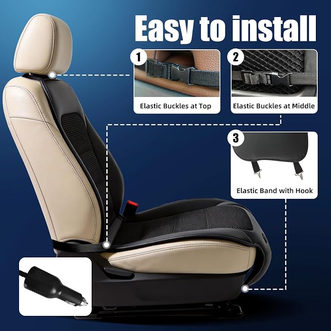 Cooling Car Seat Cover, Cooling Seat Covers For Cars Trucks, 2 Turbon Fans Auto On/Off 12V-24V 3-Speed Air Cooled Seat Cushion, Universal Fit for Summer Truck Office, Non-slip Breathable 3D Mesh