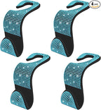 4PCS Bling Car Seat Headrest Hooks, Purse Holder for Car, Vehicle Back Seat Purse Handbag Hanging Holder with Crystal Rhinestone, Diamond Car Rear Seat Organizer for Vehicles (Lake Blue/Black)