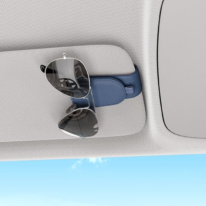 Sunglass Holder for Car Visor, Blue, 2 Packs | Suede Cloth, Magnetic, Organizer for Car Accessories
