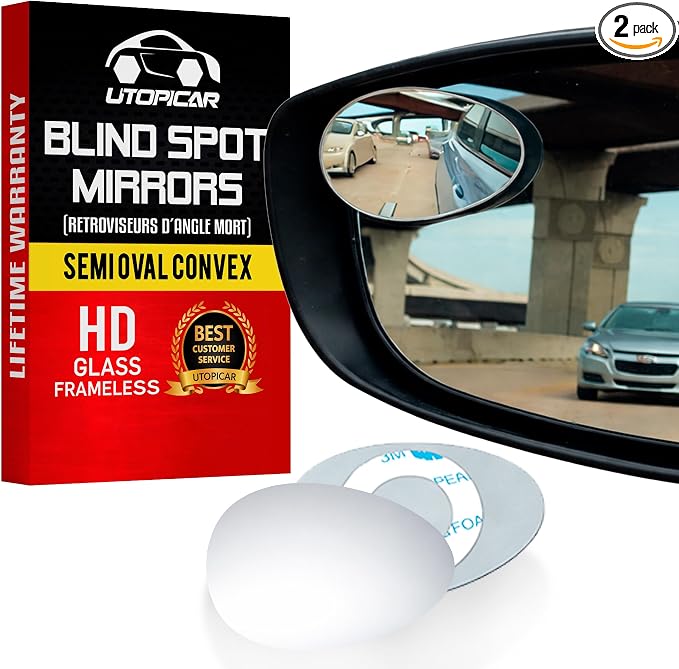 Blind Side Mirrors for the Car - Convex Semi Oval HD Glass, 2-Pack | Rear View Blind Spot Mirror - Adjustable/Fixed - Convex Car Mirror