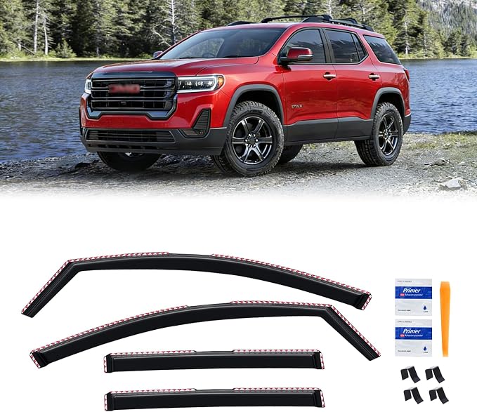 in-Channel Rain Guards for GMC Acadia 2017-2023, Window Visor Shields Vent Deflector Shade Wind Dark Smoke 2018 2019 2020 2021 2022 17 18 19 20 21 22 23, Tape-On Inside-Mount, 4PCS