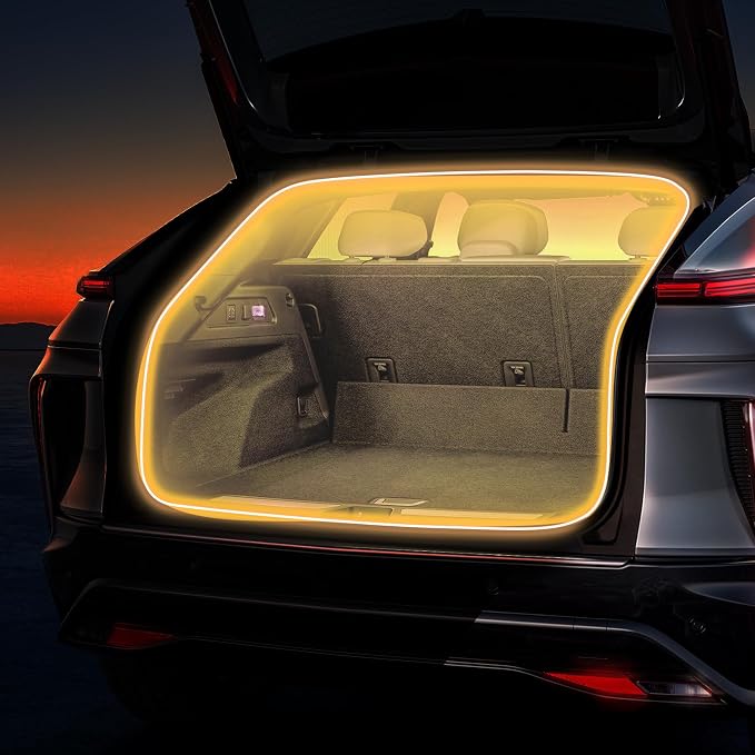 Car LED Strip Lights - Trunk Cargo Ambient Lighting, Warm Yellow 3500K, 118.11 inches Flexible Cuttable LED Light Strip, Easy Install, Waterproof, Universal Fit for Car Trunks, SUVs, and Vans