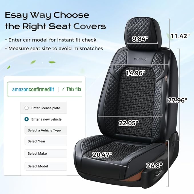 Coverado Seat Covers Full Set, 5 Seats Universal Seat Covers for Cars, Black Car Seat Covers Front Seats Back Seat Cover, Breathable Car Seat Cushion, Leather Seat Cover Seat Protector Fit Most Cars