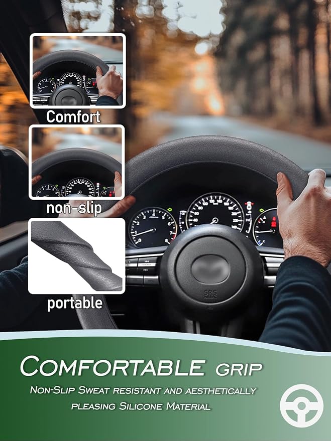 Car Steering Wheel Cover, Non-Slip Silicone Material, Multiple Color Choices, Universal Auto Parts Steering Wheel Cover, Suitable for Most Cars (Grey)