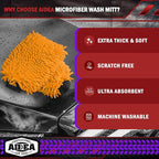 AIDEA Car Wash Mitt Microfiber, 2PK, Car Wash Brush, Orange, 8' X12'' | Scratch Free Lint-Free, Premium Chenille Microfiber Mitt, Cleaning Supplies, Extra Large Size