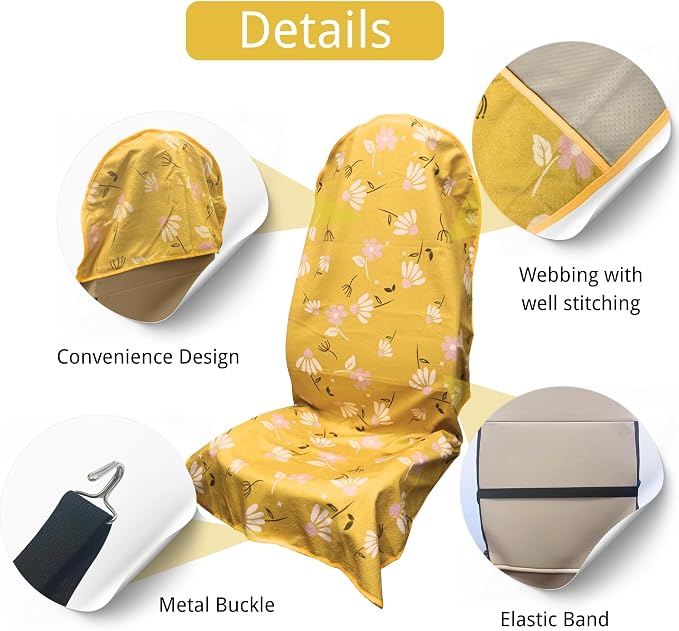 Waterproof Car Seat Cover for Front Seats, Protector for Cars SUVs Trucks, Sweat Towel Seat Covers Bucket for Gym, Workout, Beach, Hiking, Running and Swimming(Chamomile and Yellow, 2PCS)